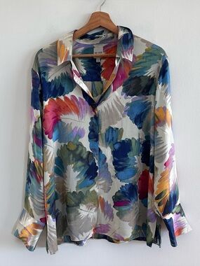 Nic + Zoe Misty ikat watercolor leaf long sleeve shirt XL